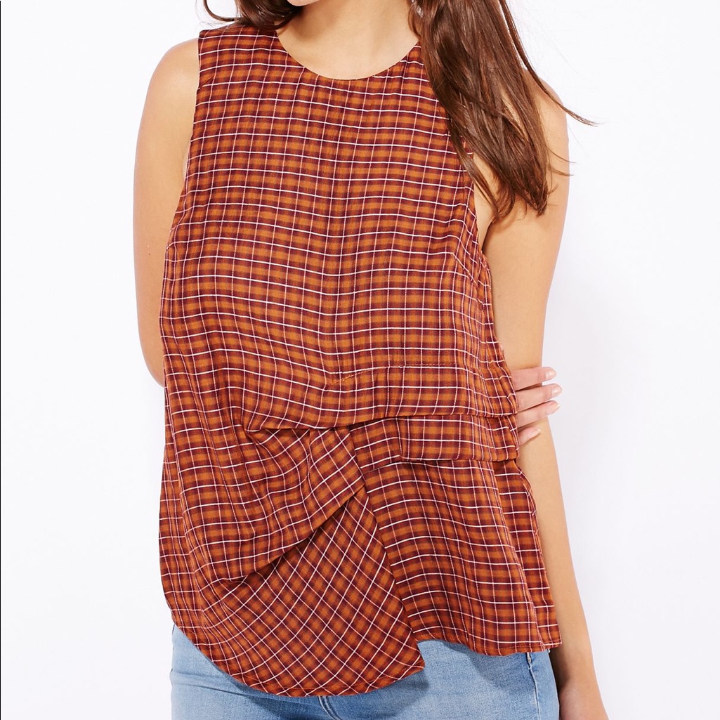 Red Tartan Plaid Asymmetric Top Size 2
